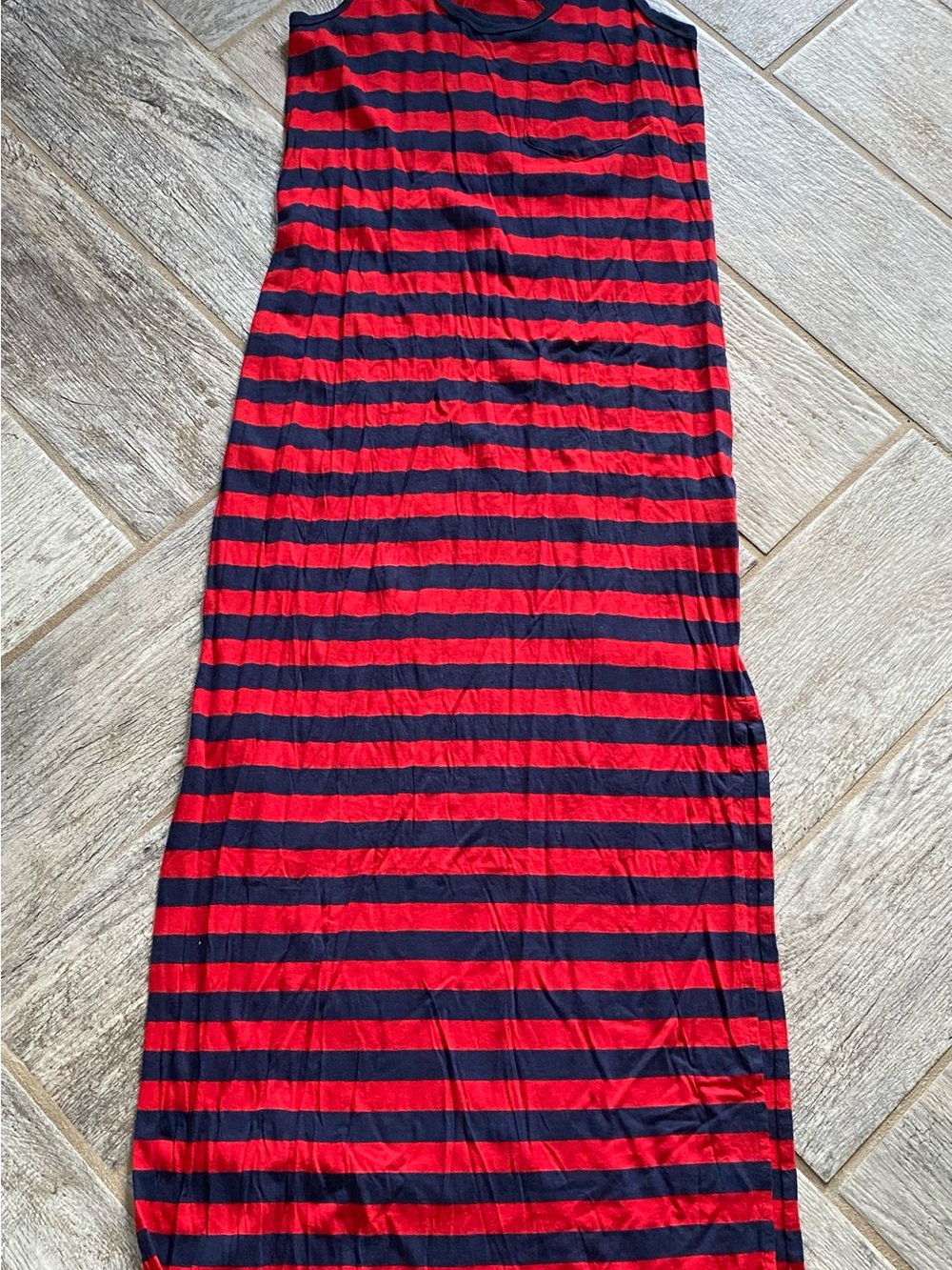 Polo by Ralph Lauren Red and Navy Striped Maxi Dress small